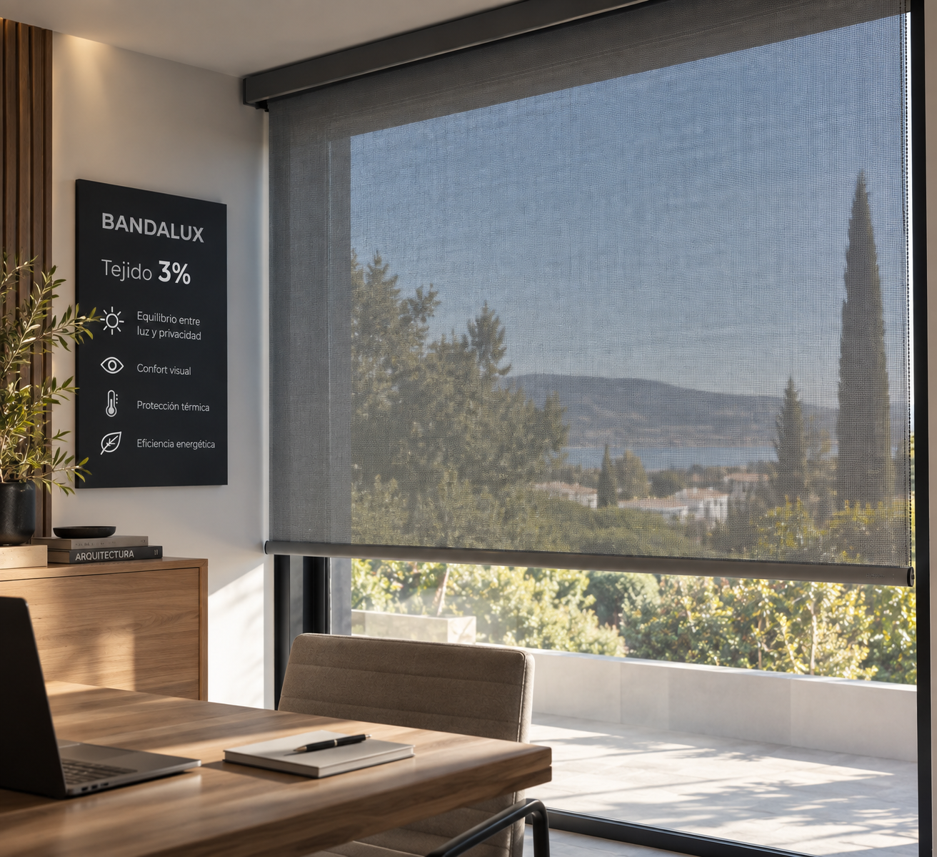 Estor con tejido screen 3% instalado en interior