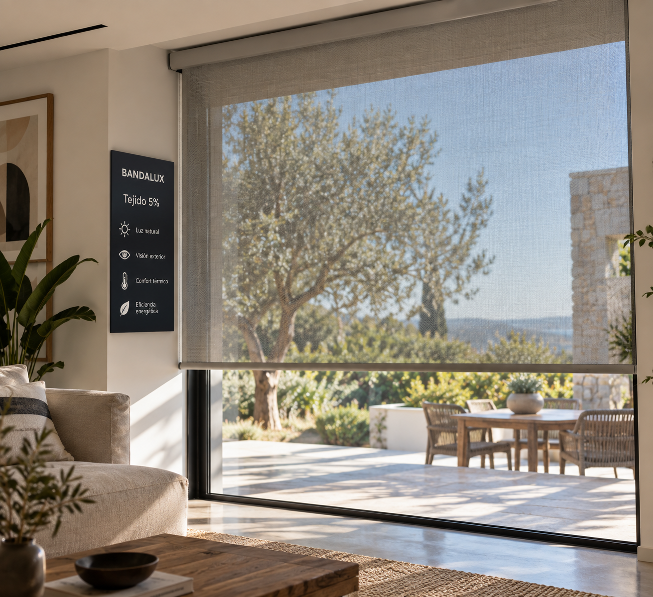 Estor con tejido screen 5% instalado en interior